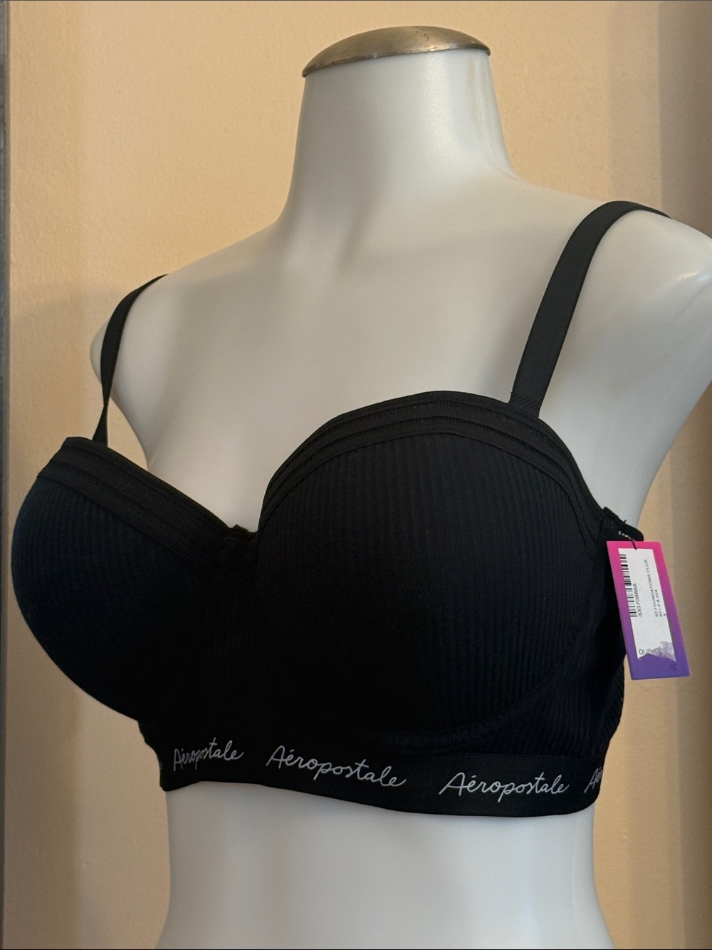 Aeropostale Black Ribbed Longline Multi-Way Bra
